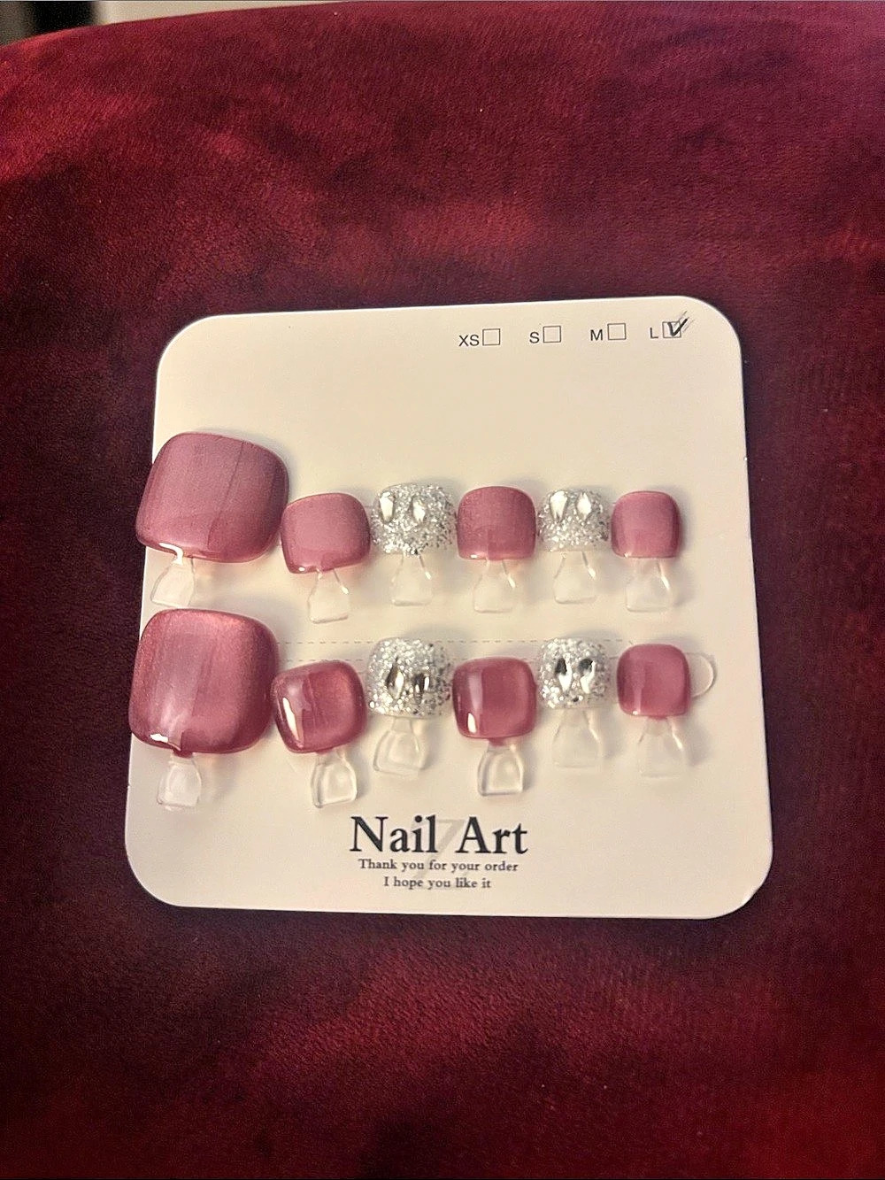 Nail Art Pink & Silver Press-On Nails